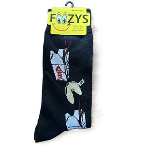 NWT Foozys Take Out Pattern Fortune Cookie Designs Black Socks Men's One Size